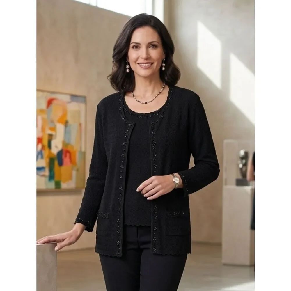 Take 50% OFF- Emma&James Black Women's Two-Piece Sweater Set-Classic Knit, Sz- L